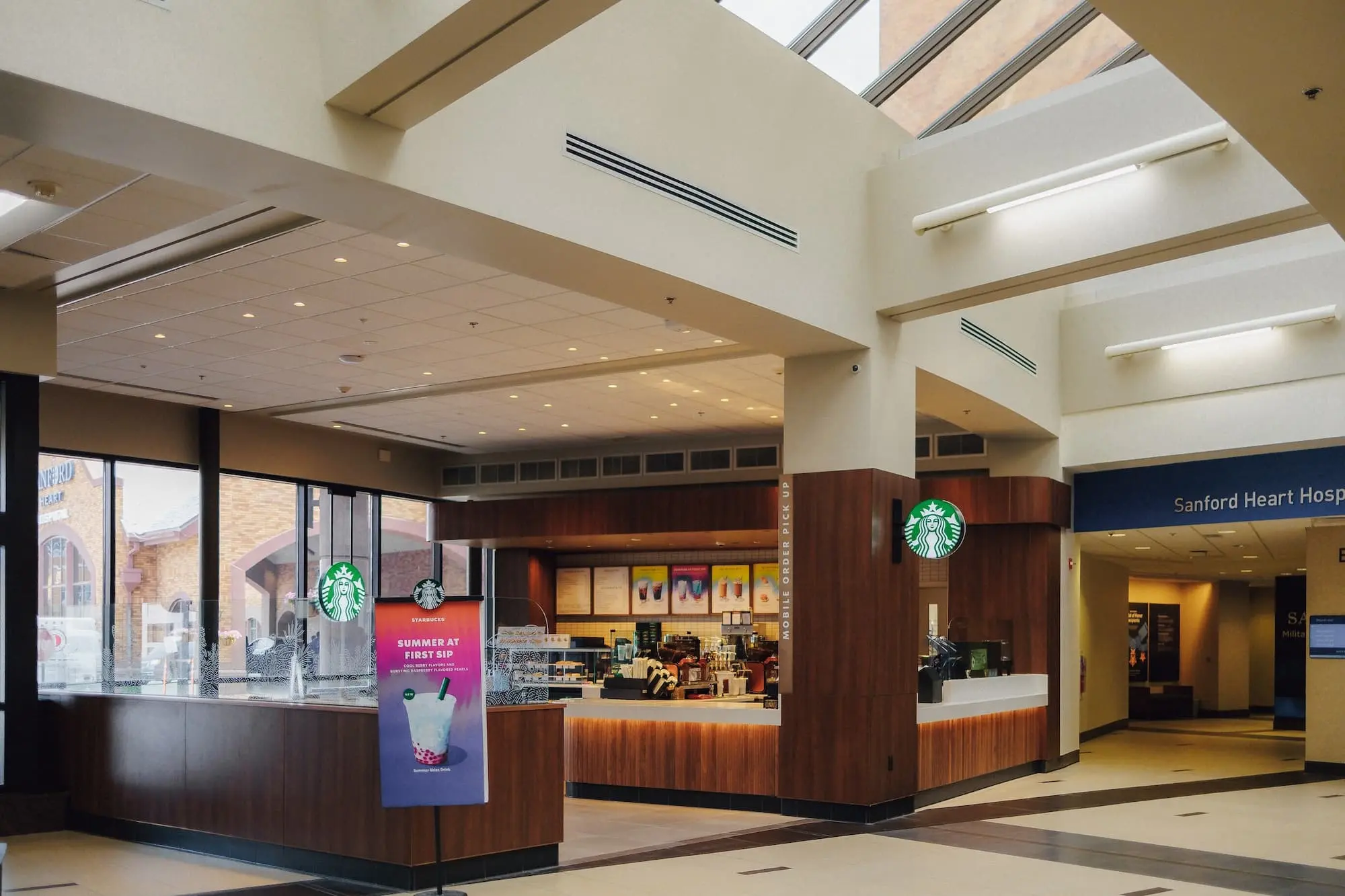 View looking into Starbucks inside Sanford Health in Sioux Falls, South Dakota.