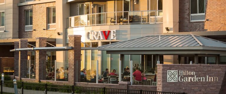 CRAVE outdoor riverfront seating in downtown Sioux Falls.